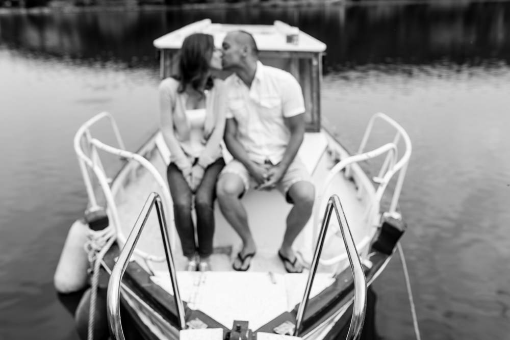 bride and groom on a boat in istria