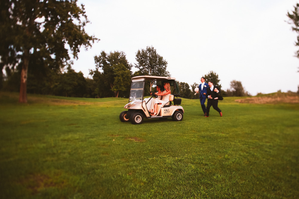 groom and his bestman chasing bride in a caron golf country club zagreb