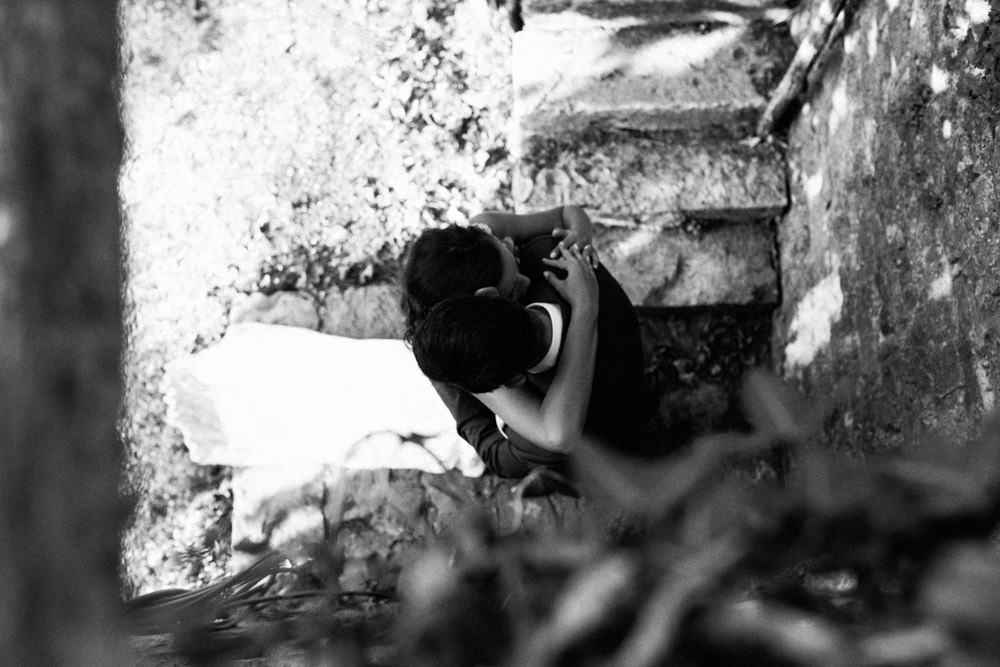 bride and groom from zurich hug in istria