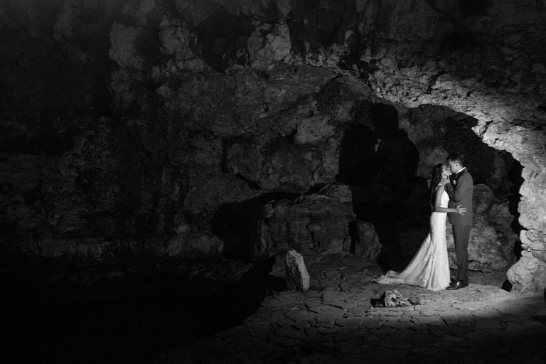 bride and groom in a cave in monte rovinj croatia